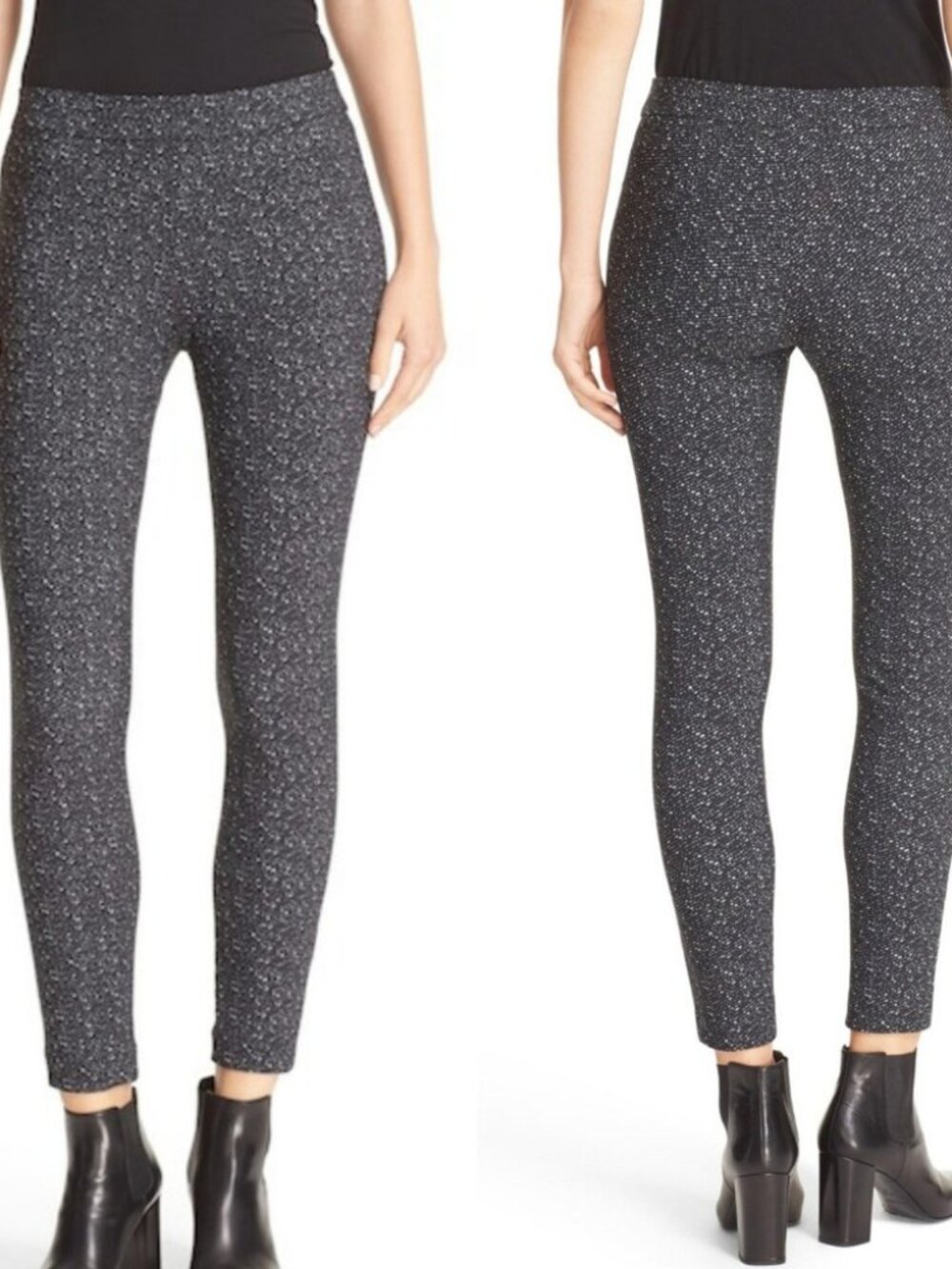 Theory Adbelle K Tweed Print Stretch Twill Leggings Black White Small